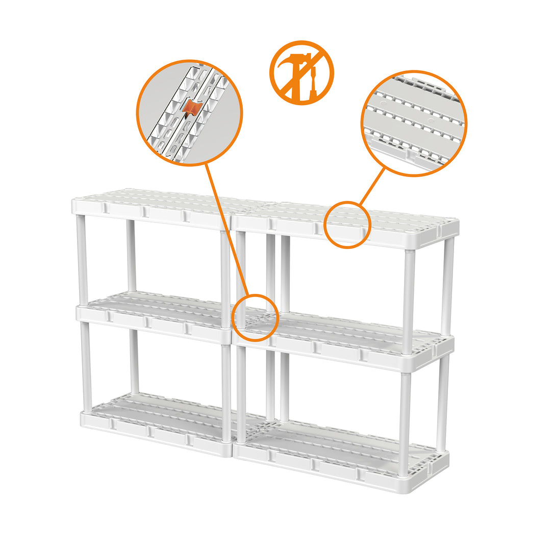 Gracious Living Knect A Shelf 3 Shelf Interlocking Organizers, White (3 Pack)