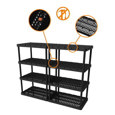 4 Shelf Knect-A-Shelf Ventilated Light Duty Storage Unit, Black (Open Box) - VMInnovations