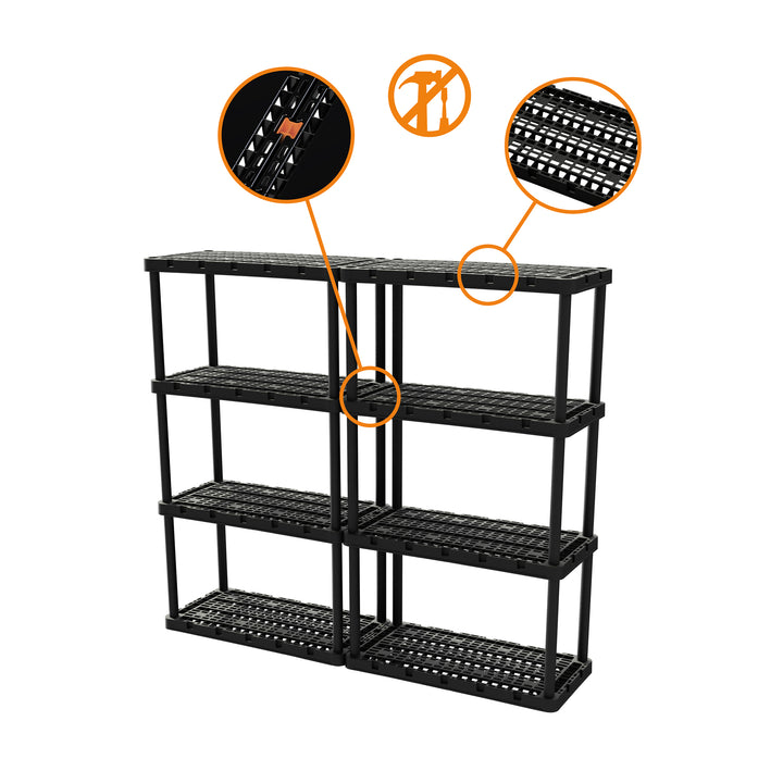 Gracious Living 4 Shelf Knect-A-Shelf Heavy Duty Storage, Black (For Parts)