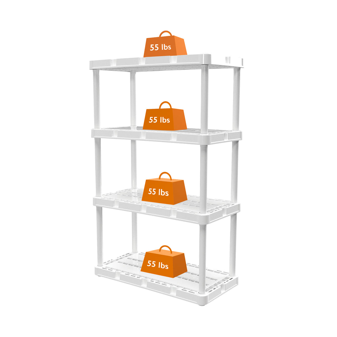 Gracious Living 4 Shelf Knect-A-Shelf Fixed Height Light Duty Storage Unit,White
