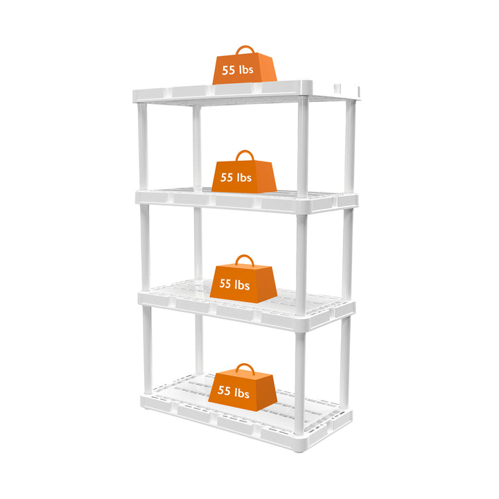 Gracious Living 4 Shelf Knect-A-Shelf Fixed Height Light Duty Storage Unit,White