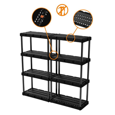 Gracious Living 4 Shelf Knect-A-Shelf Solid Light Duty Storage Unit, Black 2 Pck - VMInnovations