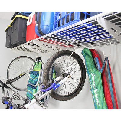 SafeRacks 24 x 48 Inch Garage Wall Shelf with Bike Tire Hooks, White (Open Box)