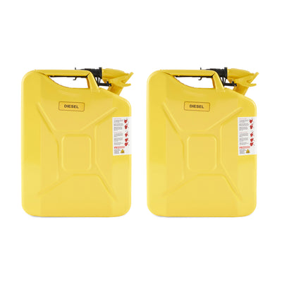 2) Wavian 3011 5.3 Gallon 20L Authentic CARB Fuel Jerry Cans with Spout, Yellow