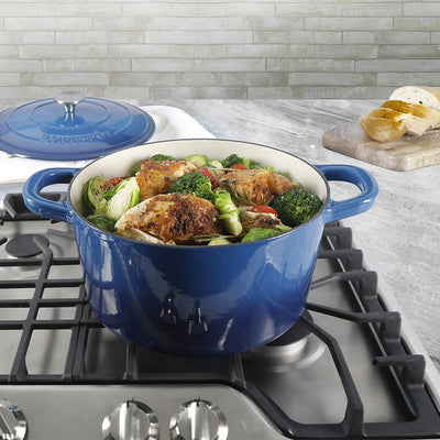 Crock-Pot 7 Quart Round Enamel Cast Iron Covered Dutch Oven Slow Cooker, Blue - VMInnovations