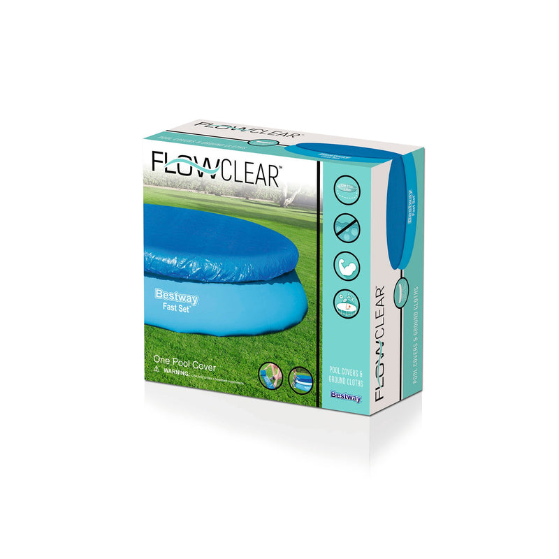 Bestway Flowclear Fast Set 12 Ft Round PVC Pool Cover with Ropes, Blue (2 Pack)