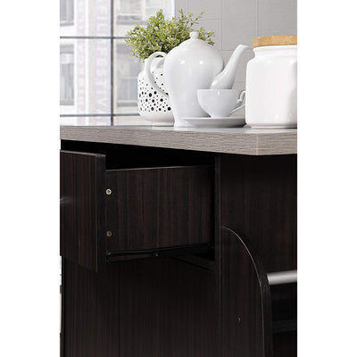 Hodedah Kitchen Island Cabinet Drawer Storage with Spice & Towel Rack, Chocolate - VMInnovations