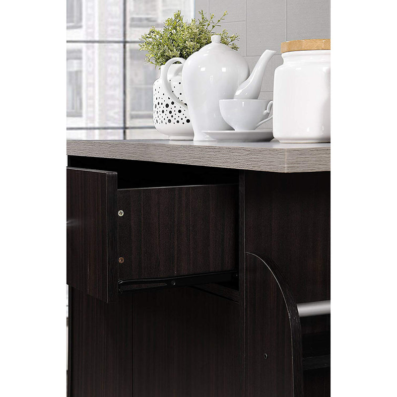 Hodedah Kitchen Island Cabinet Drawer Storage with Spice & Towel Rack, Chocolate