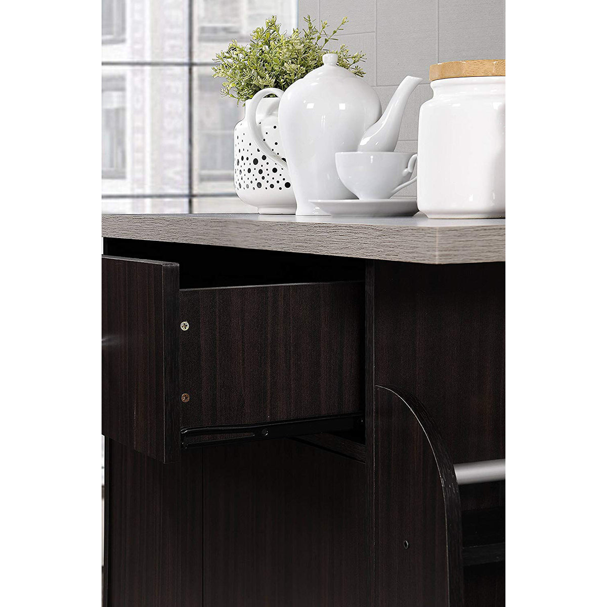Hodedah Kitchen Island Cabinet Drawer Storage with Spice & Towel Rack(For Parts)