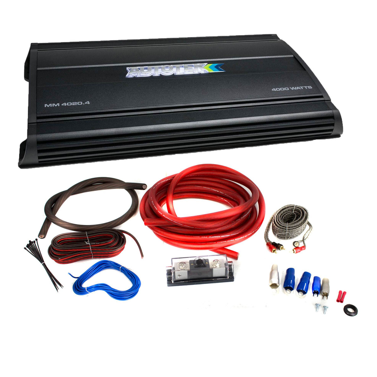 Autotek MM4020.4 4000W 4 Channel Car Audio Amp w/ Bullz Audio 1/0 Gauge Wire Kit