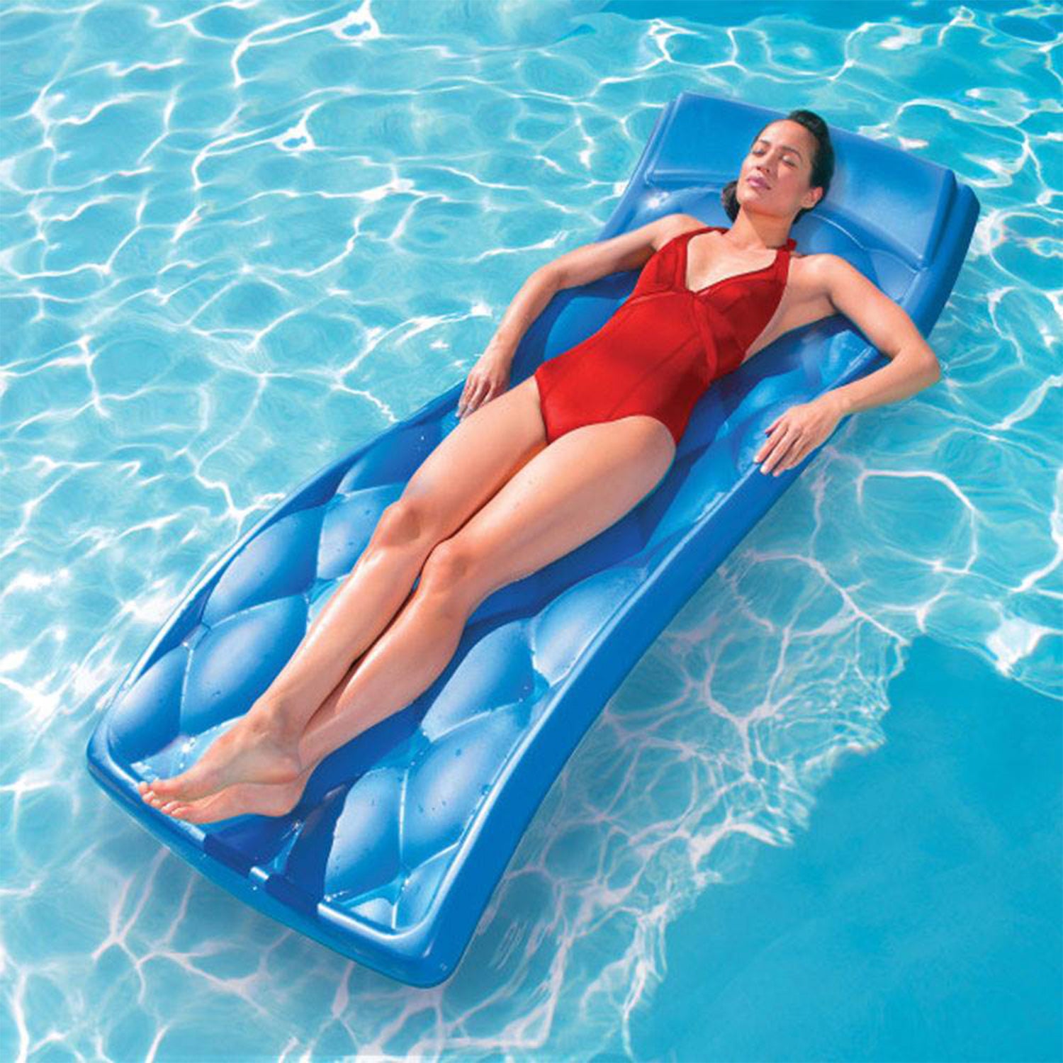 SwimWays Aquaria Avena Swimming Pool Padded Foam Float Water Lounger Raft, Blue - VMInnovations