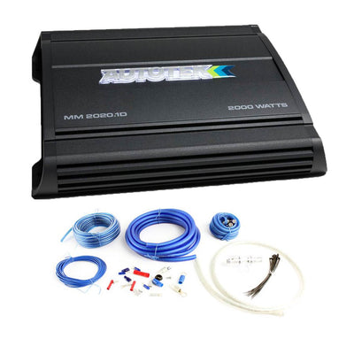 Autotek MM2020.1D 2000W Mono Amplifier Car Audio Amp w/ Bullz Audio 4Ga Wire Kit