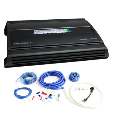 Autotek MM2020.4 2000W 4 Channel Car Audio Amp w/ Bullz Audio 4 AWG Wire Kit