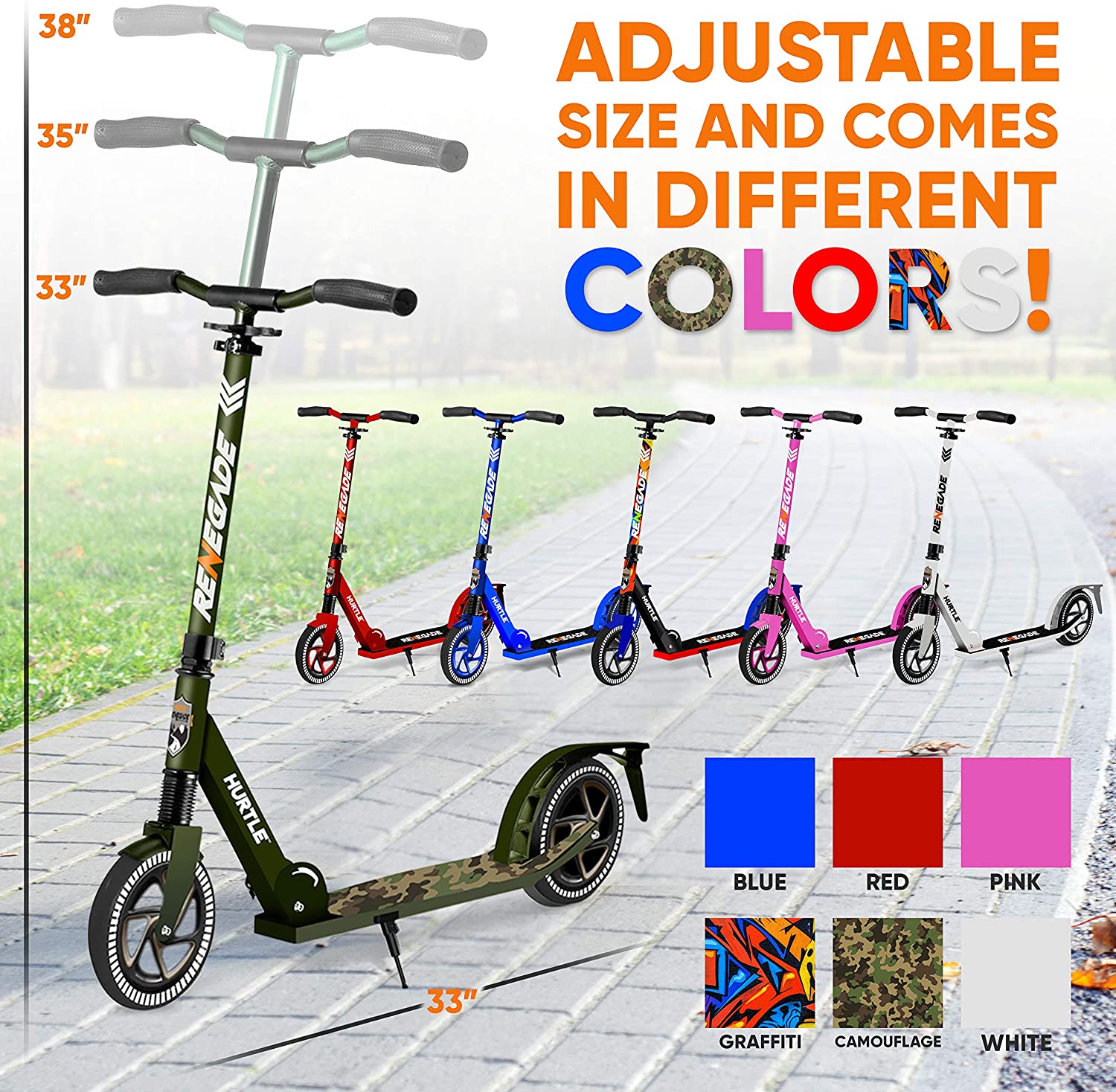 Hurtle Renegade Foldable Teen and Adult Commuter Kick Scooter, Camo (Used) - VMInnovations
