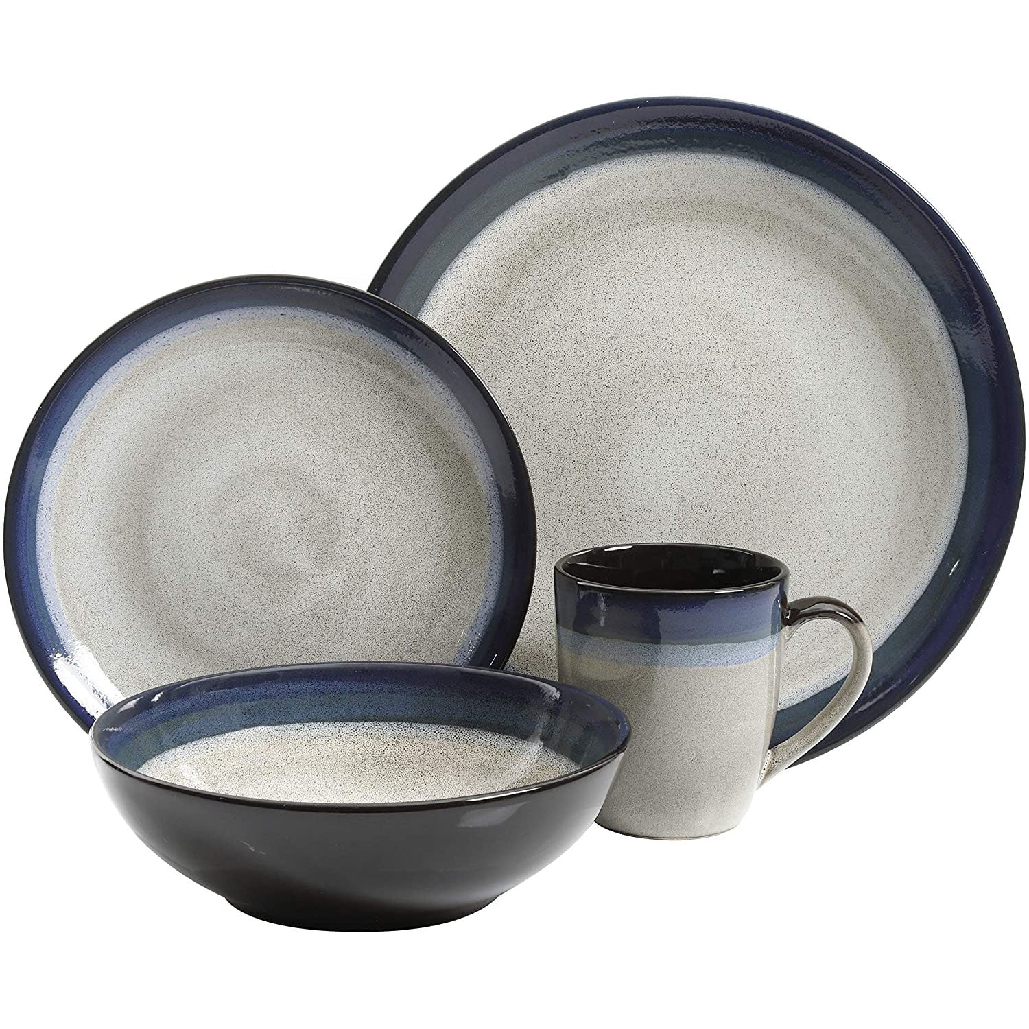 Gibson Elite Couture Band Glazed Stoneware 16 Pc Dinnerware Set, Blue (Open Box) - VMInnovations