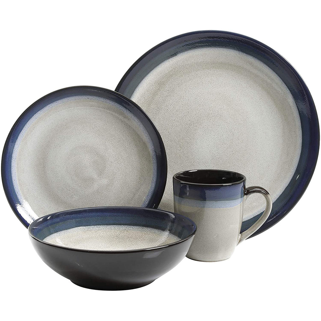 Gibson Elite Couture Band Glazed Stoneware 16 Pc Dinnerware Set, Blue (2 Pack) - VMInnovations
