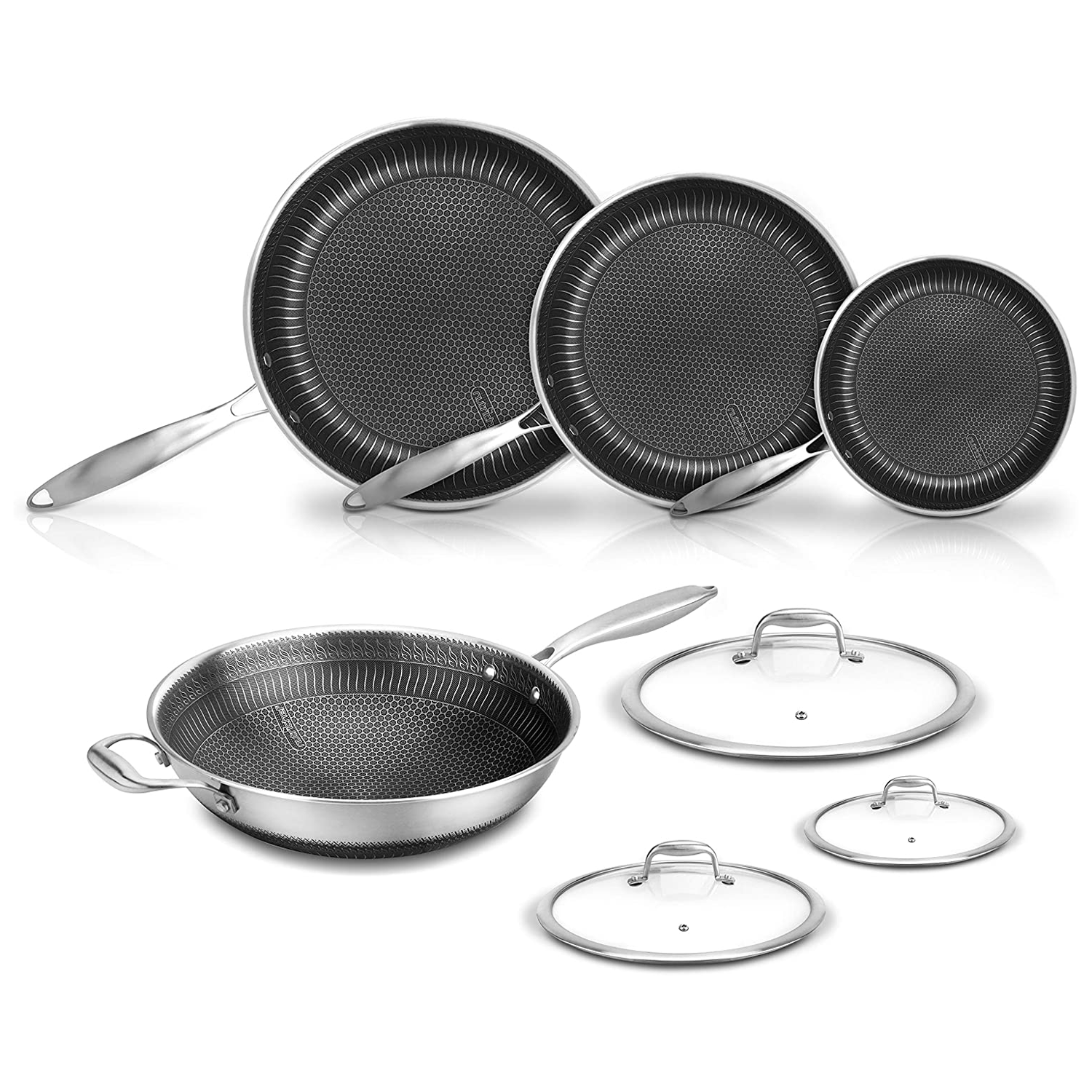 NutriChef 7 Piece Nonstick Stainless Steel Cookware Pan Set with Lids (Open Box) - VMInnovations