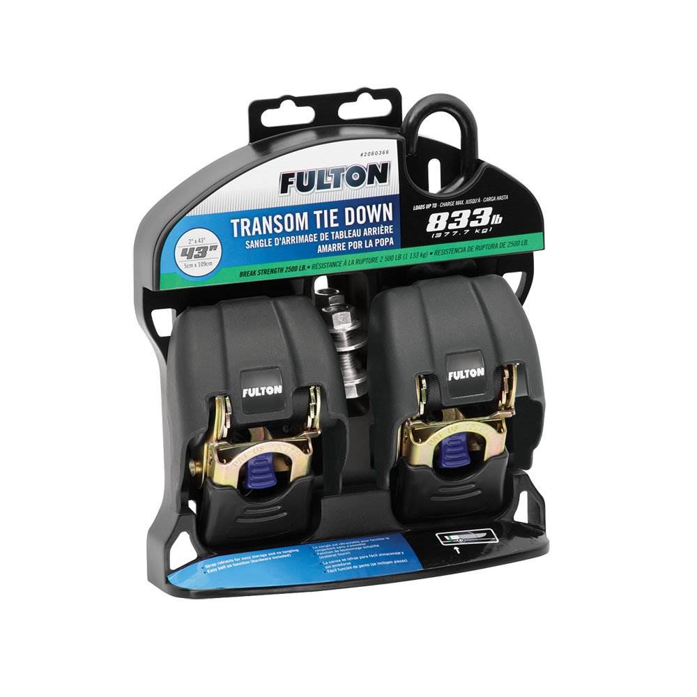 Fulton 2060366 2 x 43 Inch Zinc Transom Retractable Ratchet Boat Tie Down Straps - VMInnovations