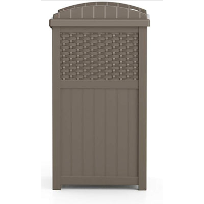 Suncast Wicker Resin Outdoor Hideaway Trash Can with Latching Lid, Dark Taupe - VMInnovations