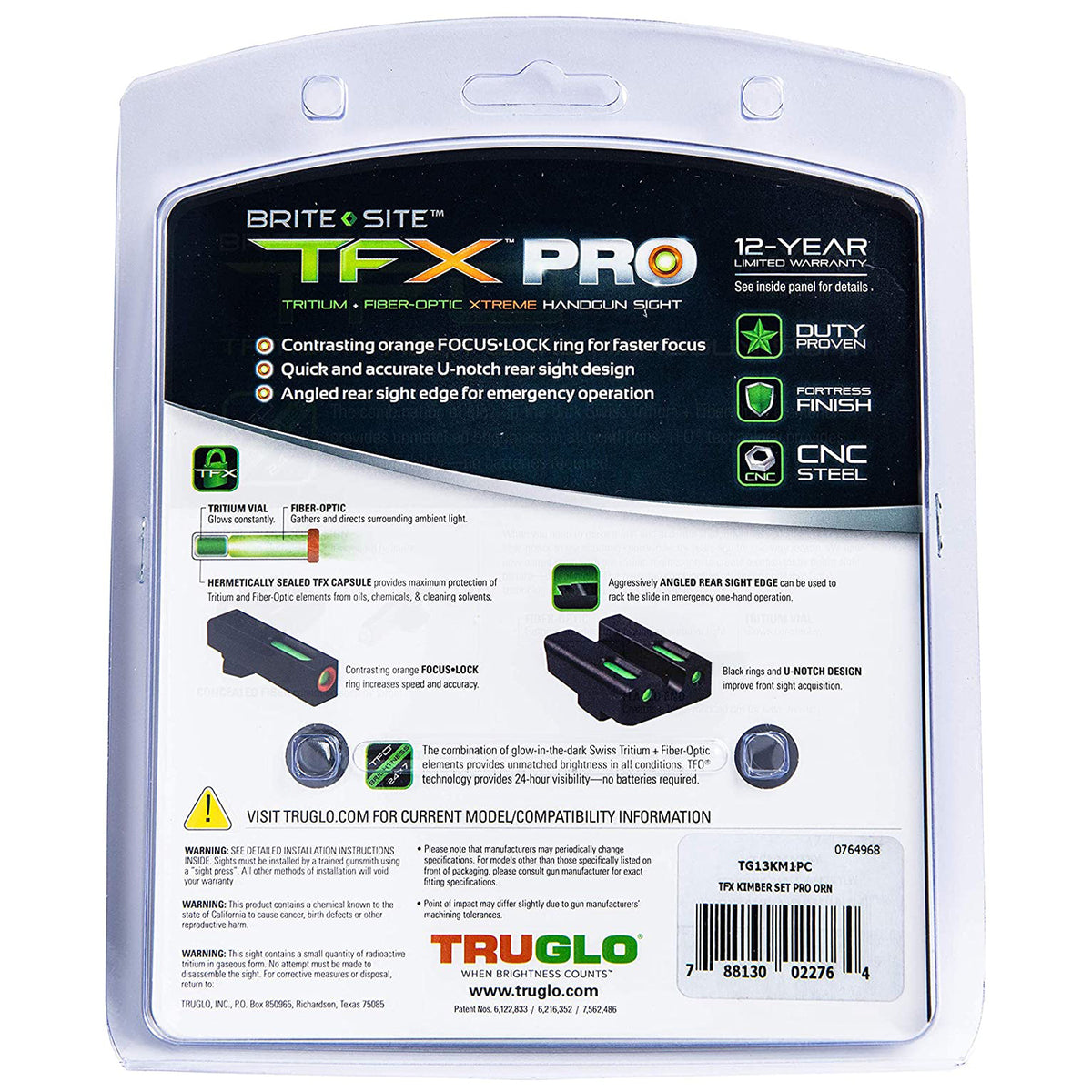 TruGlo TFK Pro Fiber Optic Tritium Handgun Pistol Sight, Kimber (Used)