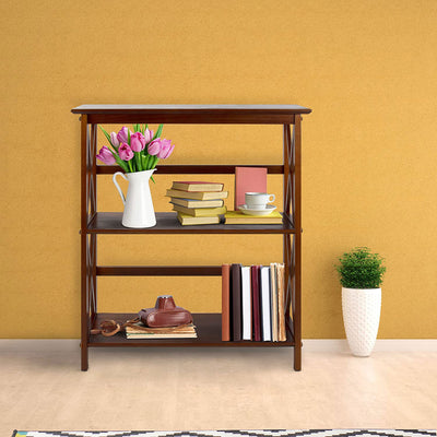 Casual Home Soild Wood Montego X Design Style 3 Shelf Bookcase Walnut (Open Box)