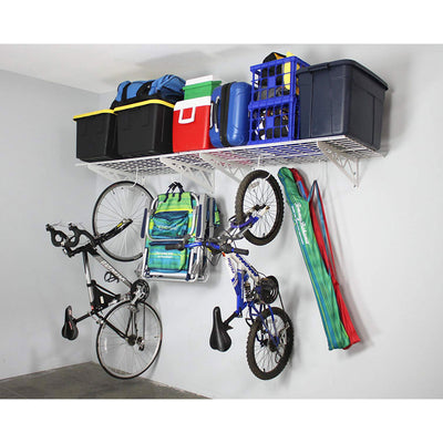 SafeRacks 24 x 48 Inch Garage Wall Shelf with Bike Tire Hooks, White (Open Box)