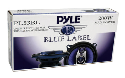 Pyle PL53BL 5.25" 200W 3-Way Car Audio Triaxial Speakers Stereo Blue (Pair)