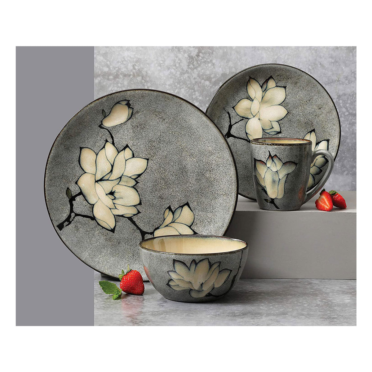 Gibson Elite 16 Piece Reactive Glaze Dinnerware Set Plates, Bowls, & Mugs (Used)