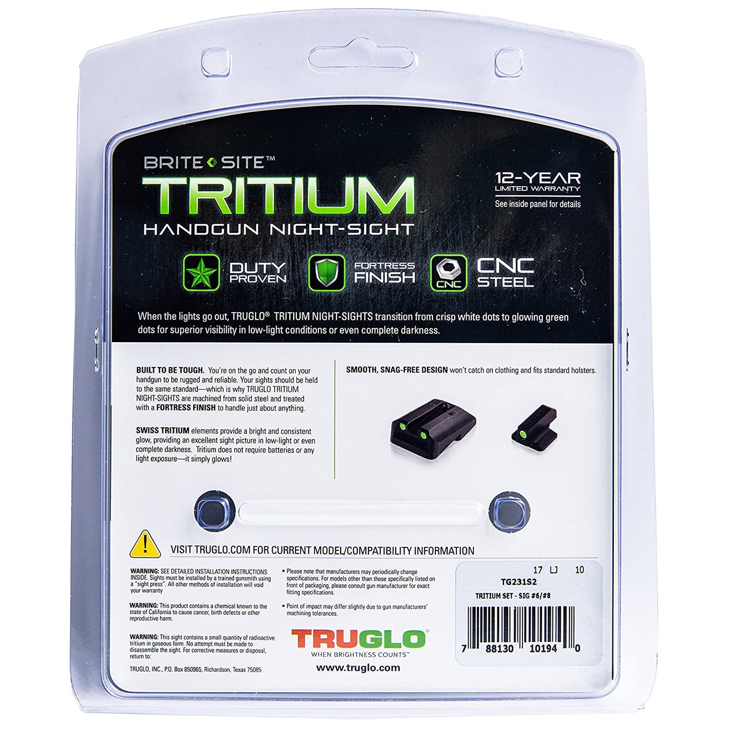 TruGlo Trit Glow in the Dark High Set Pistol Sight, Sig Sauer (Open Box) - VMInnovations