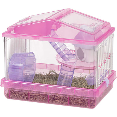 IRIS USA 2-Level See-Through Plastic Hamster Cage with Wheel, Pink (Open Box)