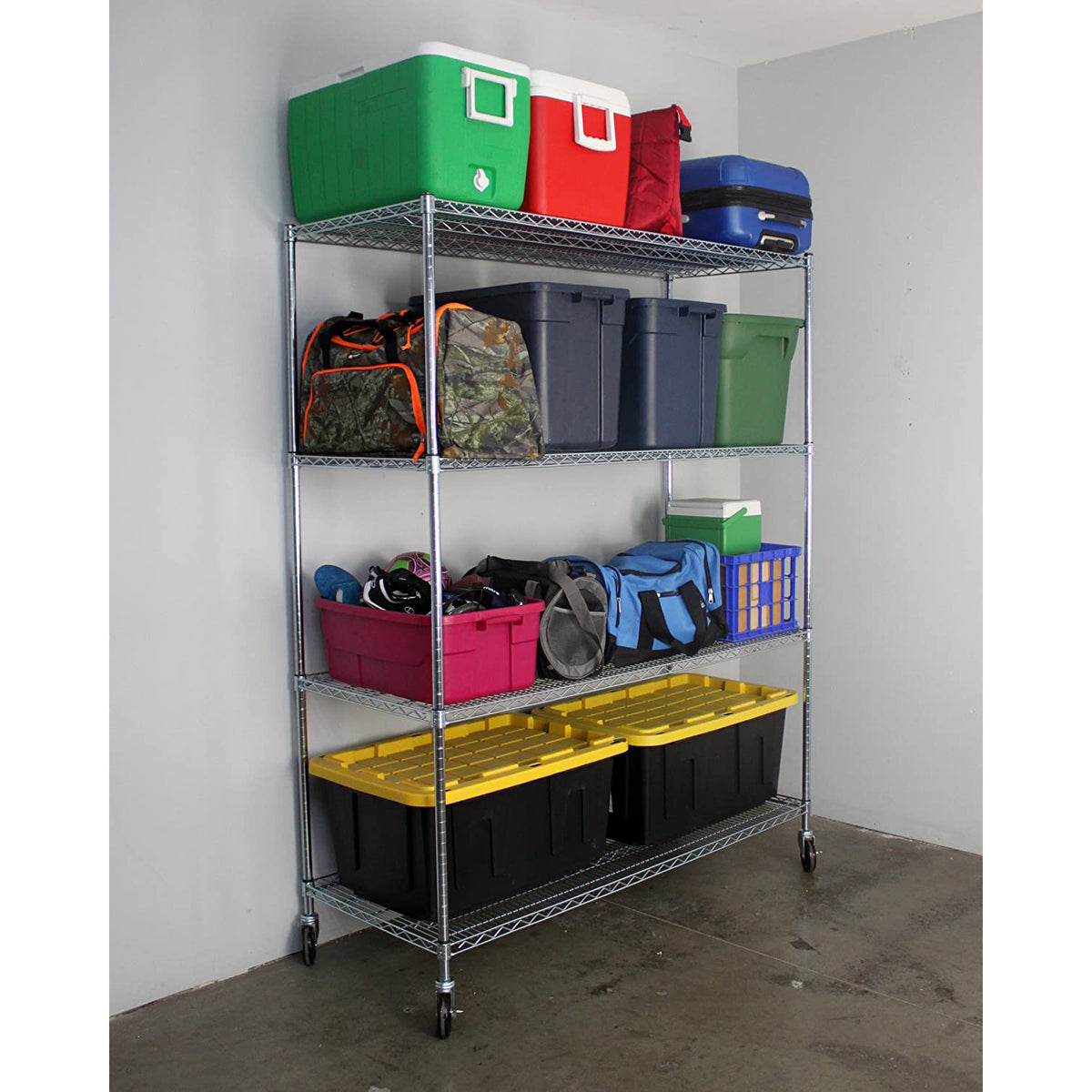 SafeRacks 24 x 60 x 72 Inch 4 Tier Storage Steel Wire Rack with Wheels(Open Box)