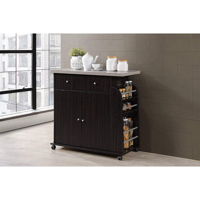 Hodedah Kitchen Island Cabinet Drawer Storage with Spice & Towel Rack (Open Box)