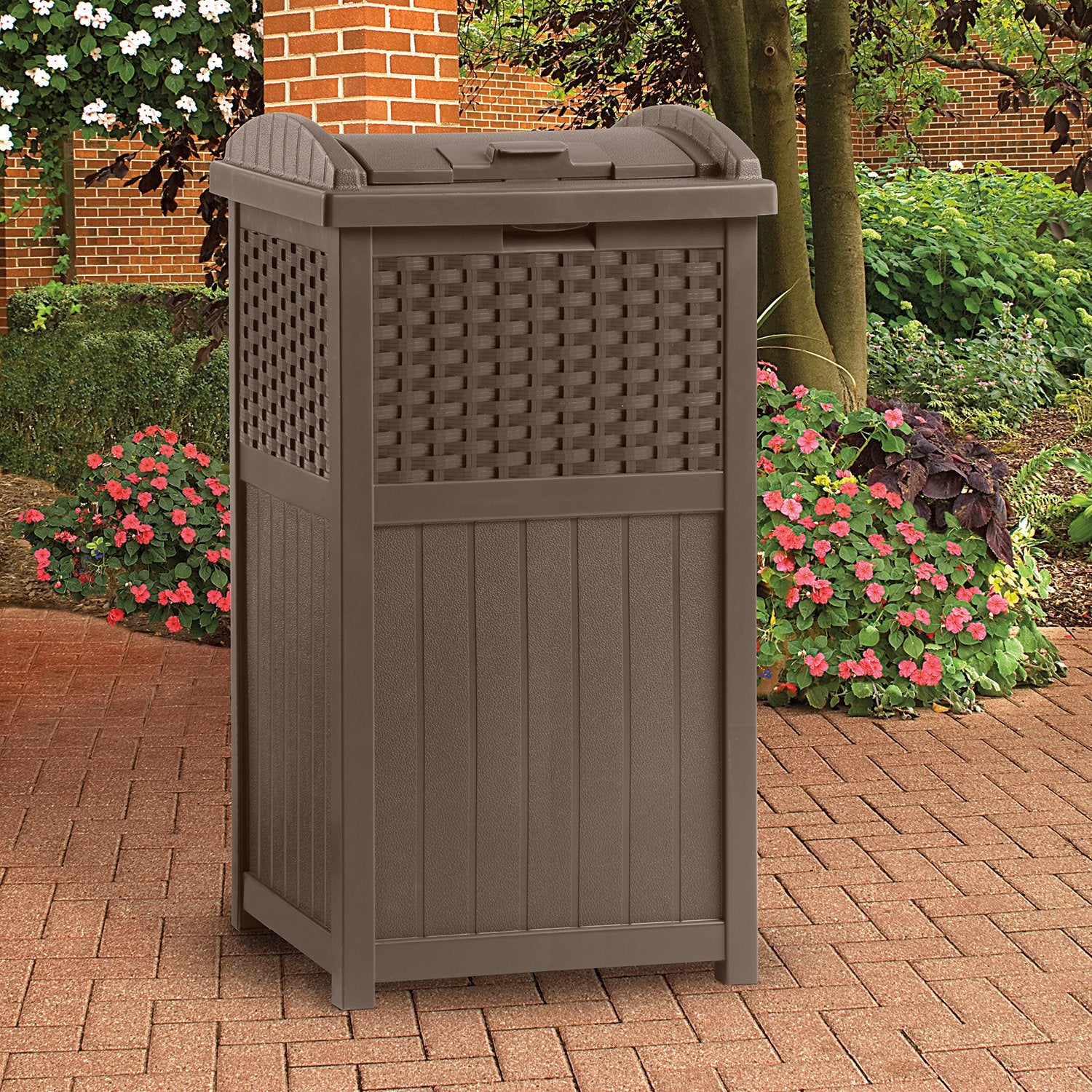 Suncast 97 Gal. Storage w/ Shelf & Suncast 33 Gal. garbage Trash Can