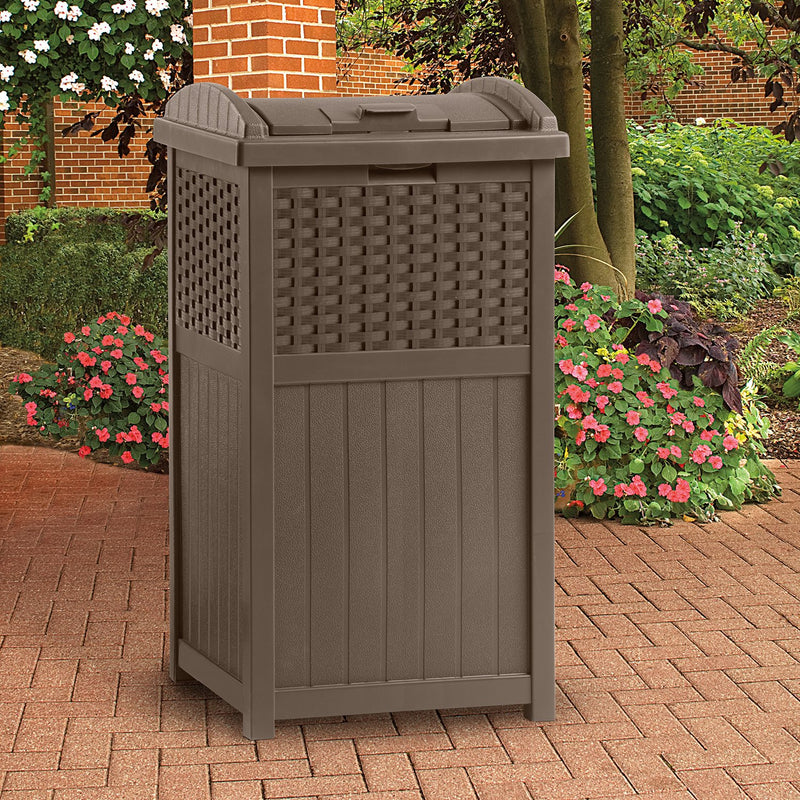 Suncast 33 Gallon Resin Trash Can and Suncast Garden Screen Gate Fence, Java