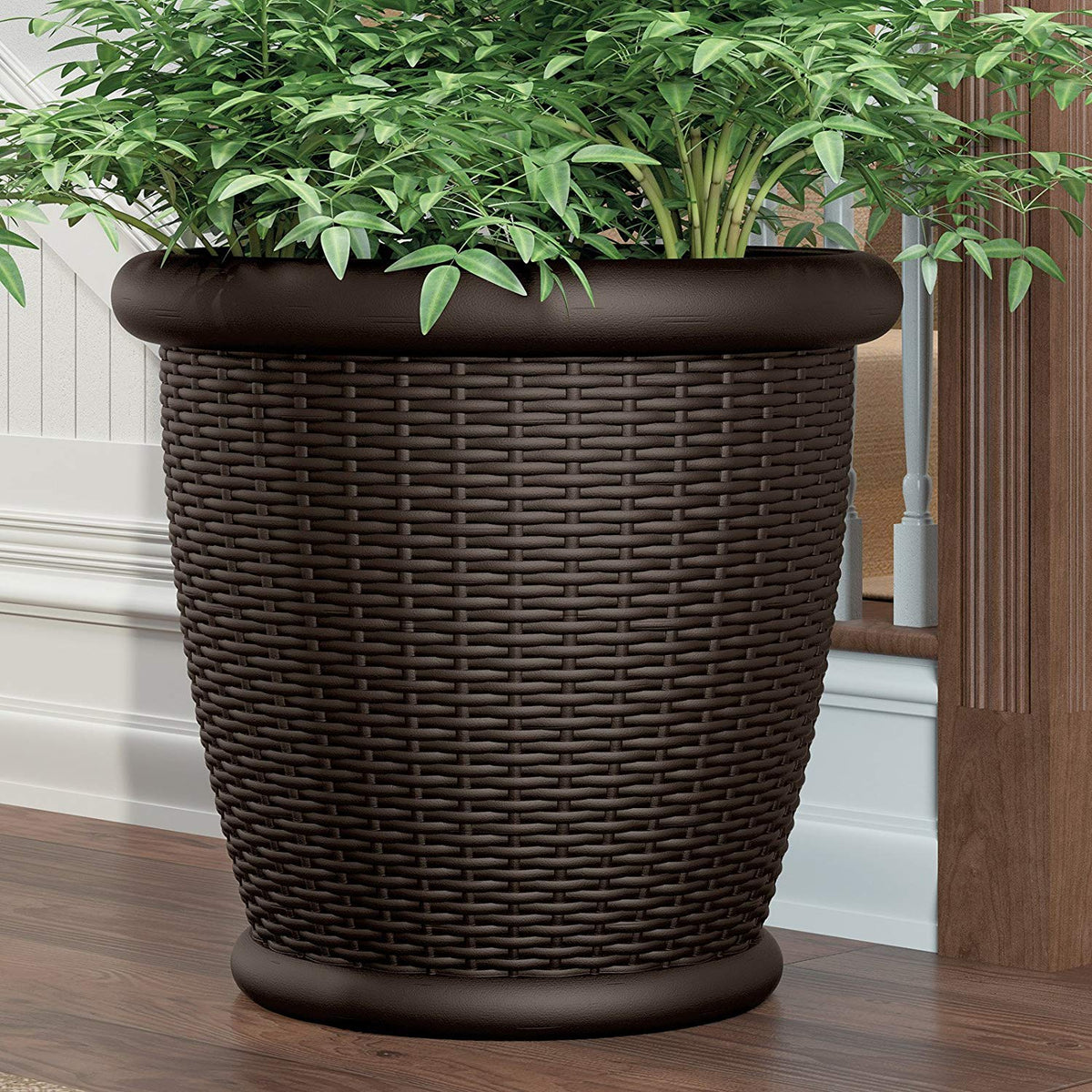Suncast Willow 22" Diameter Wicker Patio Planter Pot (2 Pack) (Open Box)