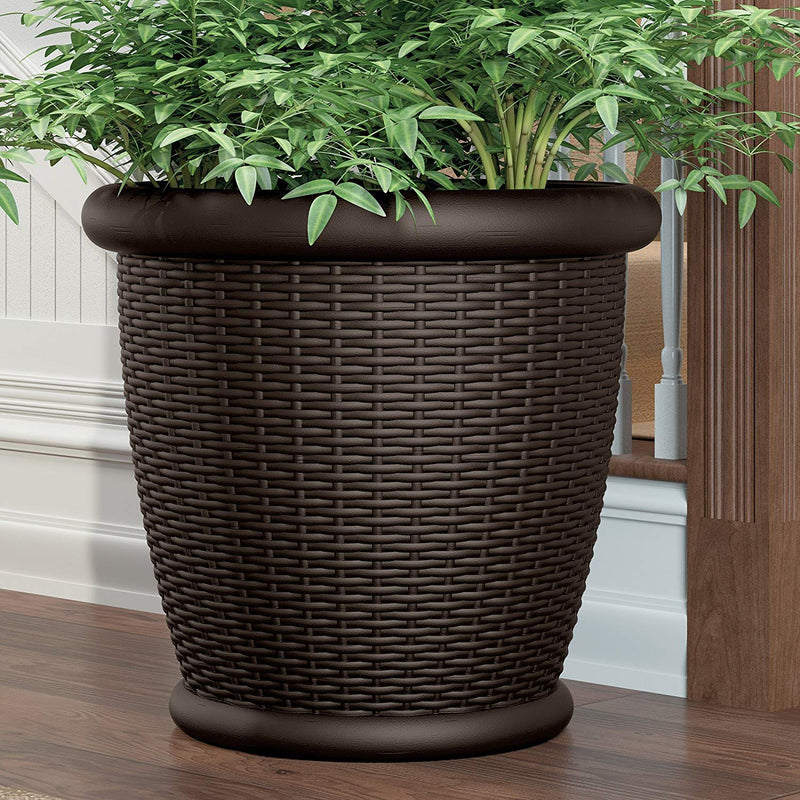 Suncast Willow 22" Diameter Decorative Wicker Patio Planter Pot (8 Pack) - VMInnovations