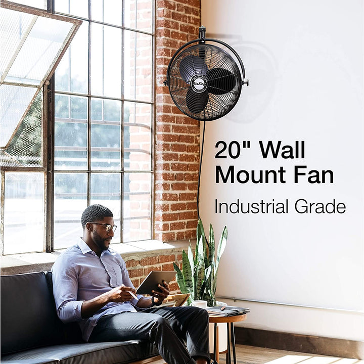 Air King 20" 1/6 HP 3-Speed Non-Oscillating Enclosed Steel Wall Mount Fan, Black