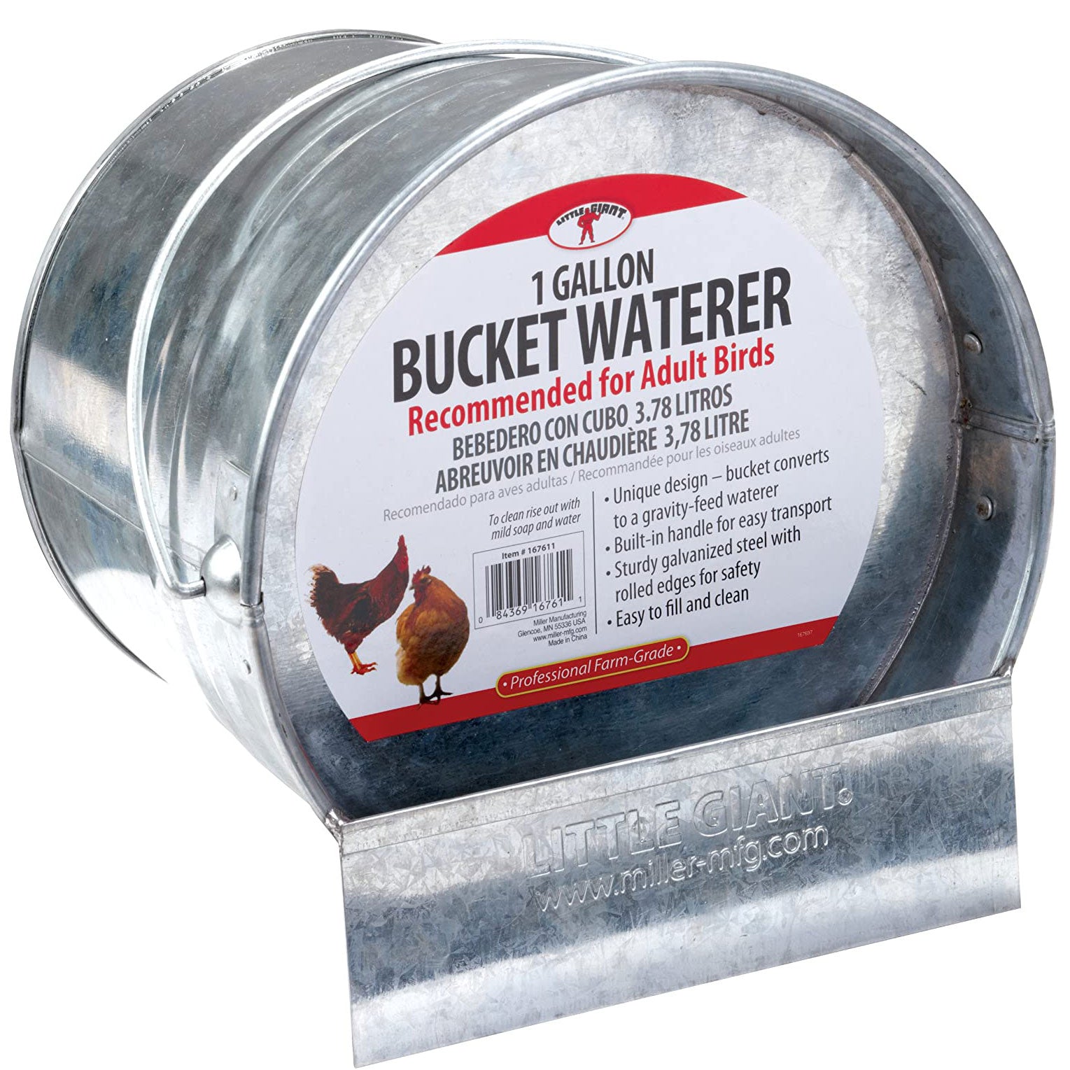Little Giant 1-Gallon Steel Poultry Bucket Waterer w/ Built-In Handle (2 Pack) - VMInnovations