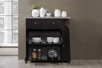 Hodedah Kitchen Island Cabinet Drawer Storage with Spice & Towel Rack, Chocolate