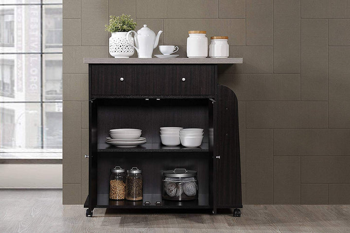 Hodedah Kitchen Island Cabinet Drawer Storage with Spice & Towel Rack, Chocolate - VMInnovations