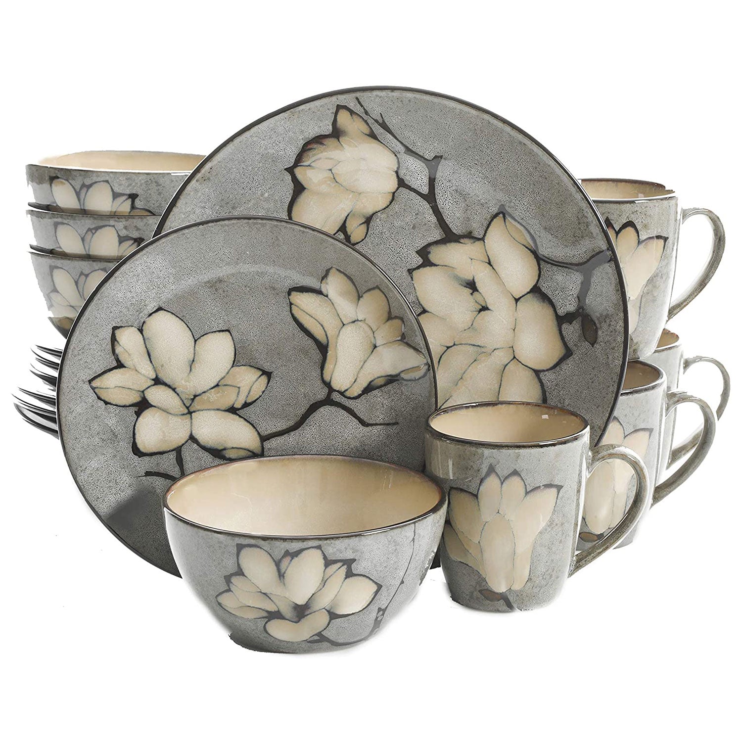 Gibson Elite 16 Piece Reactive Glaze Dinnerware Set Plates, Bowls, & Mugs (Used)