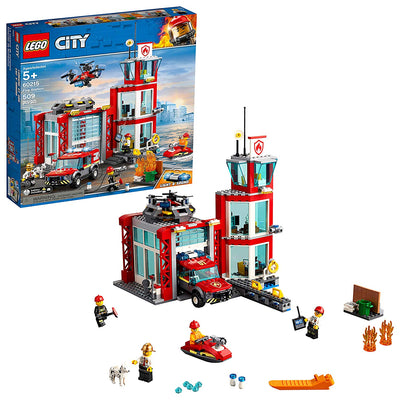LEGO City 60215 Fire Station Block Building Set with 4 Minifigures, Dog, & Truck