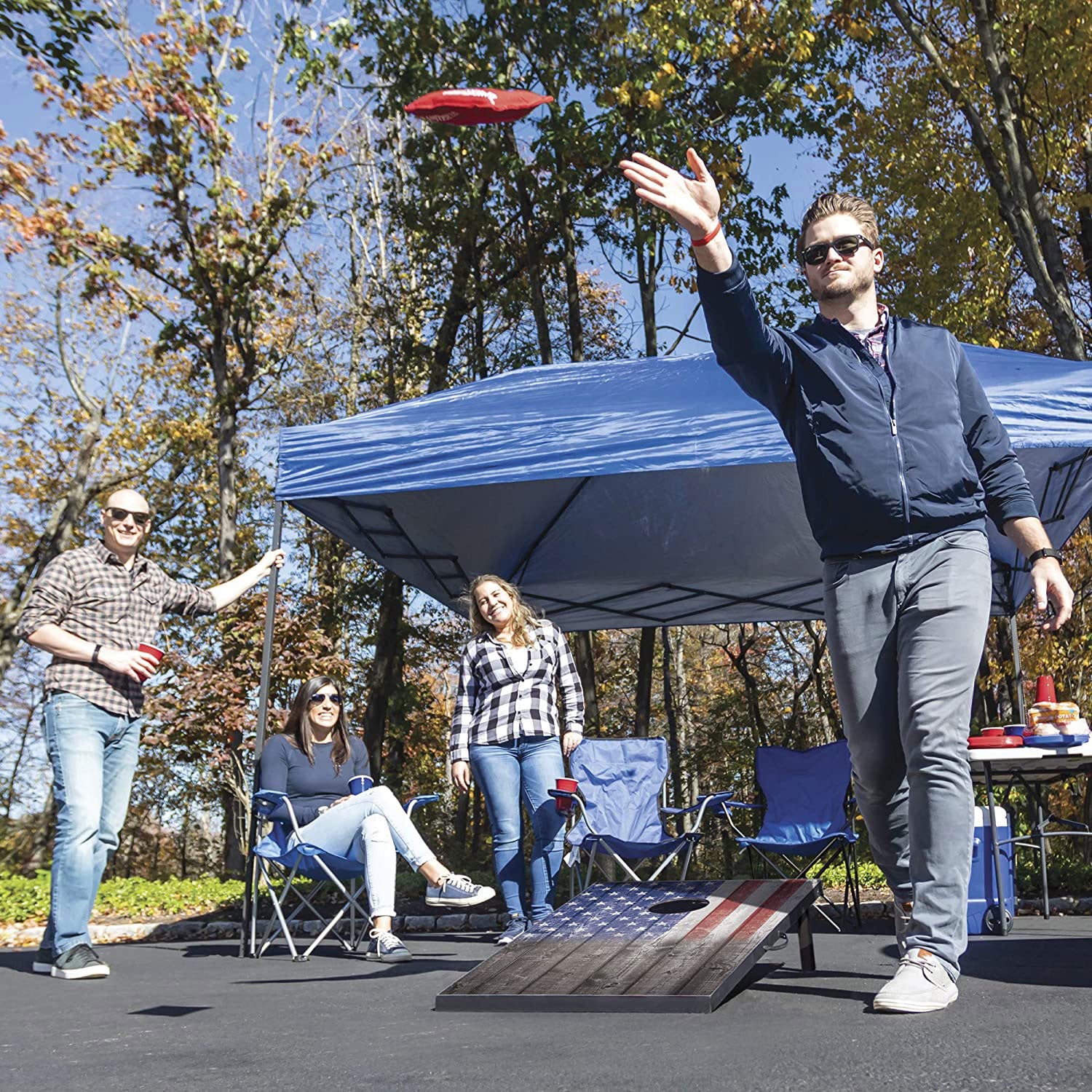 Wild Sports 2 x 3 Foot Stars and Stripes USA Flag Cornhole Outdoor Bags Game Set