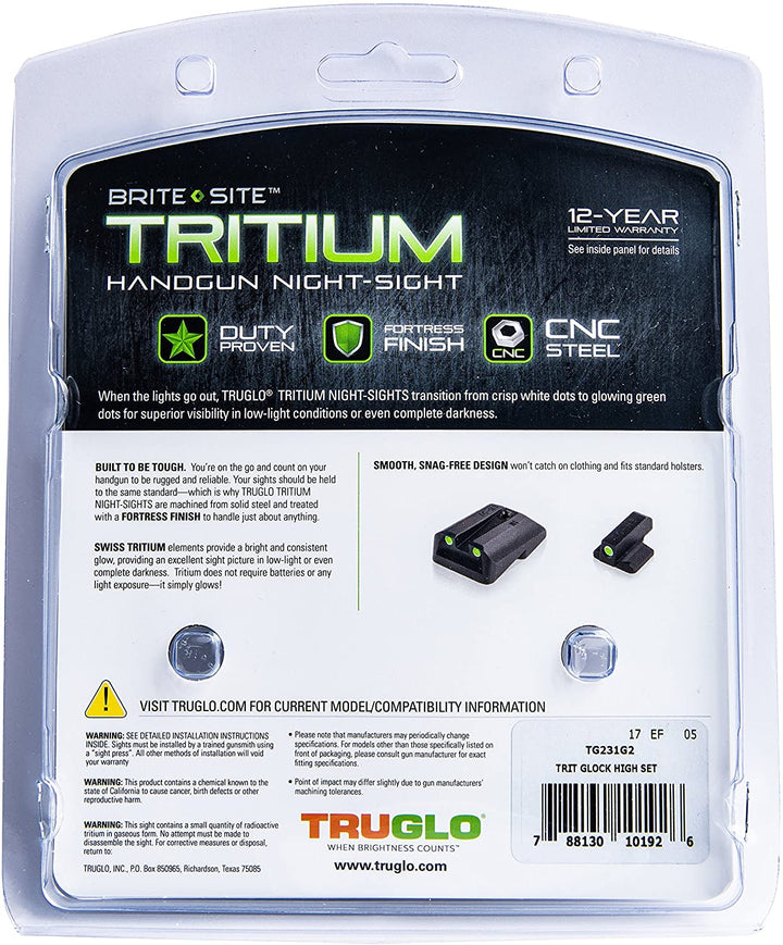 TruGlo Tritium Pro Brite Site High Set Handgun Sight, Glock 20 & More (Open Box) - VMInnovations
