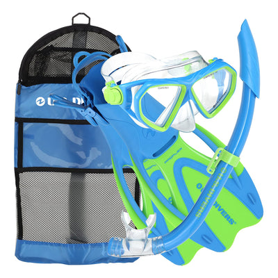 U.S. Divers Kids Mask, Proflex Fins, & Sea Breeze Snorkel Set, Blue (Open Box)