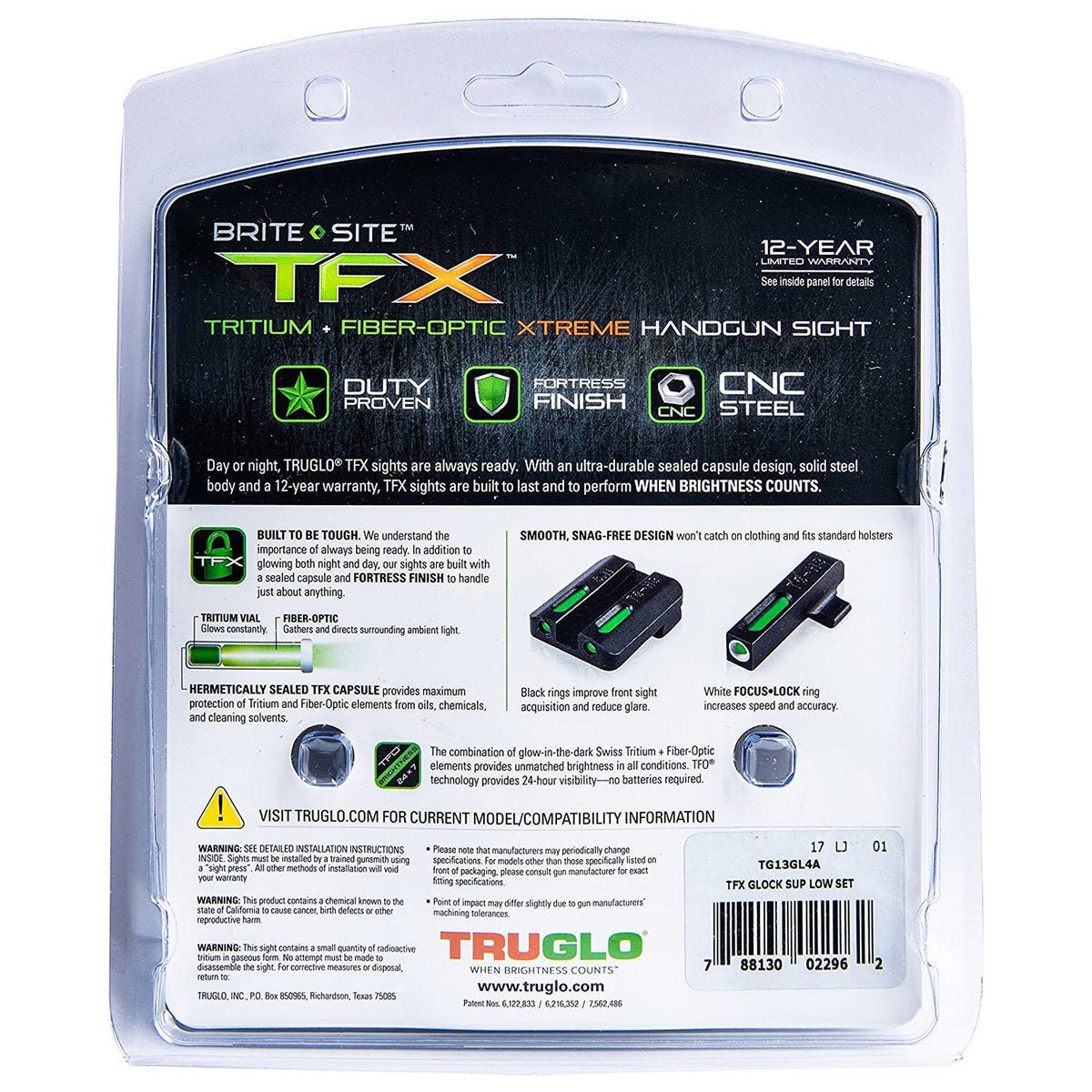 TruGlo TFK Fiber Optic Tritium Handgun Glock Sight Accessories 17/17L (Open Box)