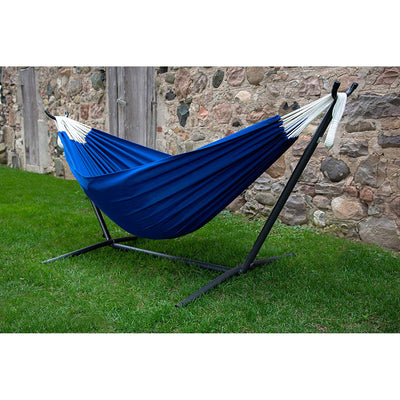 Vivere Double Polyester Outdoor Hammock with Steel Stand & Bag Case, Royal Blue