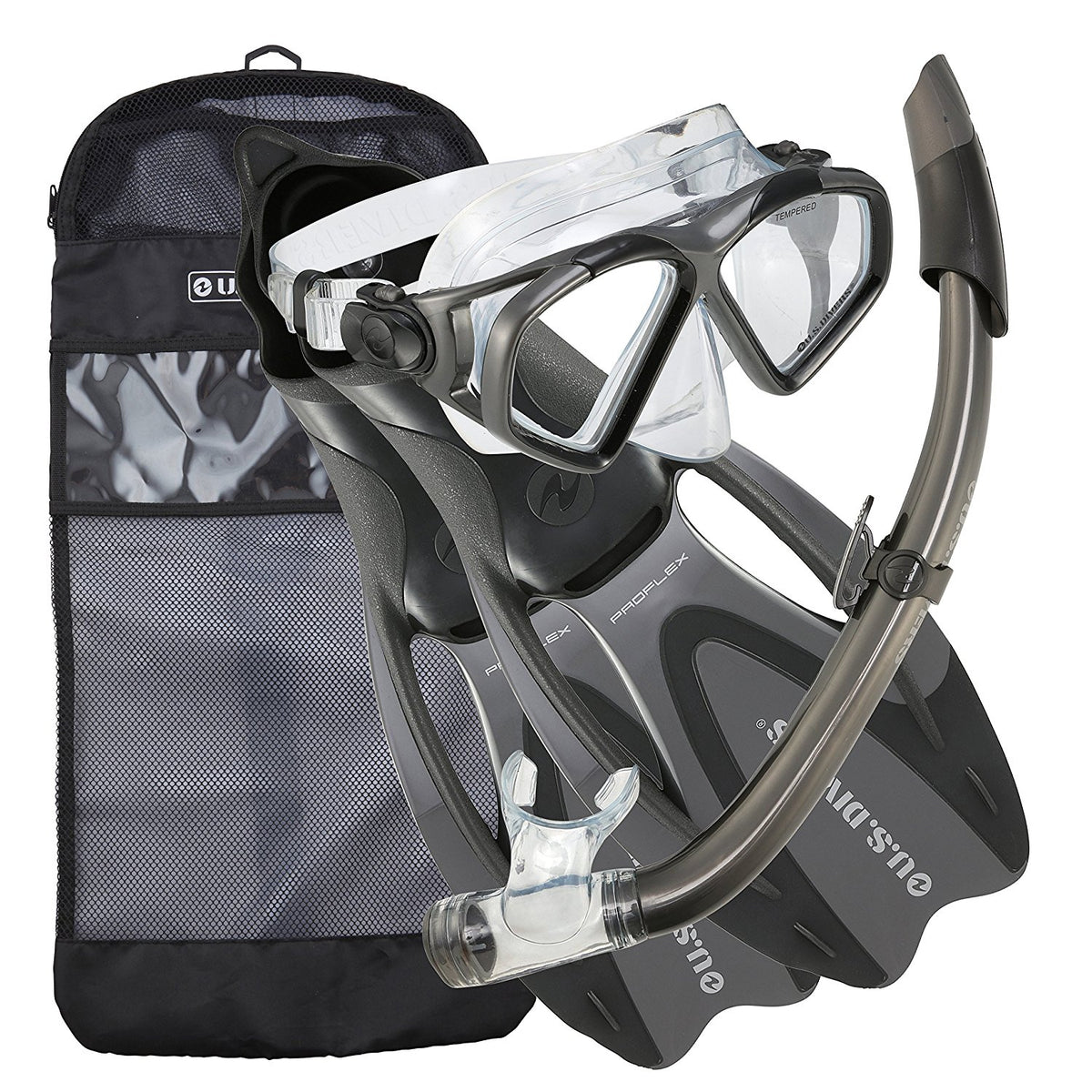 U.S. Divers Snorkeling Set with XL Fins, Mask, Snorkel, and Bag, Gray (Open Box)