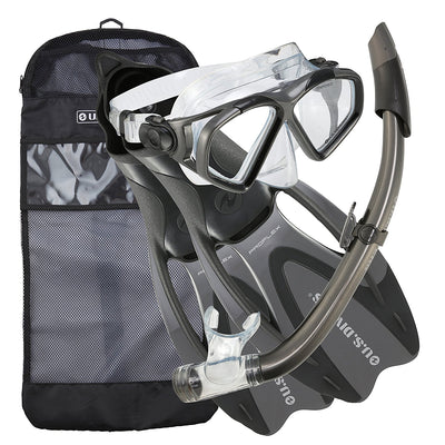 U.S. Divers Snorkeling Set with XL Fins, Mask, Snorkel, and Bag, Gray (Open Box)