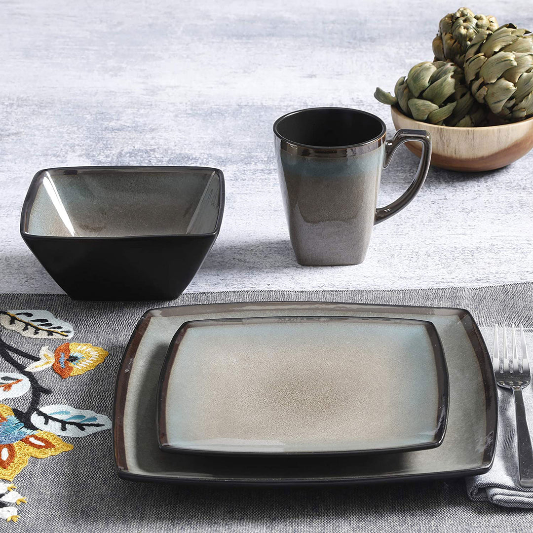 Gibson Elite 16 Piece Glazed Dinnerware Set with Plates, Bowls, & Mugs (3 Pack) - VMInnovations